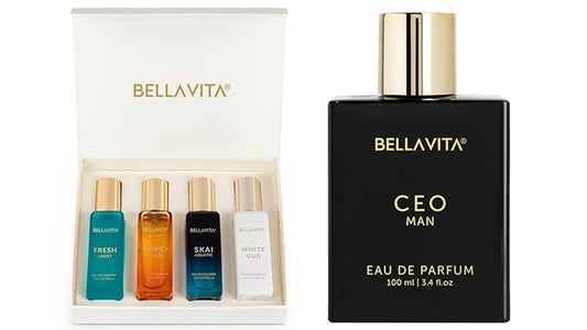Bellavita Luxury Men's & Women's Perfume Combo - Women's Gift Set & Ceo Man | Lemon, Lavender, Tonka, Oud, Spicy | Long Lasting | Vegan & Cruelty Free - (4 * 20 ML + 100 ML)