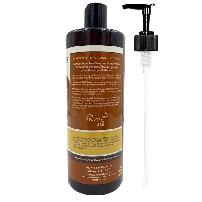 Dr. Woods Pure Almond Liquid Castile Soap with Pump, 32 Ounce