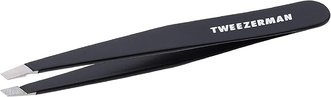 Tweezerman Stainless Steel Slant Tweezer - Eyebrow Tweezers for Women and Men (Black)