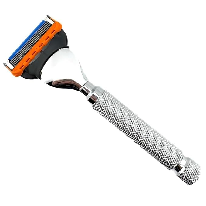 Parker 5-Blade Razor Handle for Fusion Blades – Weighted, Textured Grip for Smooth, Tug-Free Shaving | Luxury Gift-Ready Razor with Fusion Blade Included