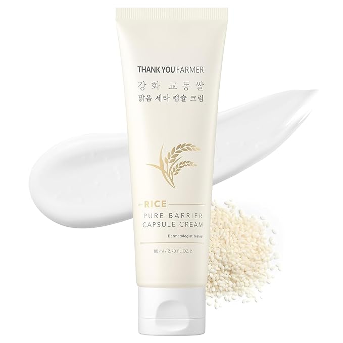 THANKYOU FARMER Rice Pure Barrier Capsule Cream - Moisturizing & Skin Barrier Cream | Hypoallergenic, Dermatologist Tested | Korean Skincare with Ceramide Capsules & Korean Rice Extract