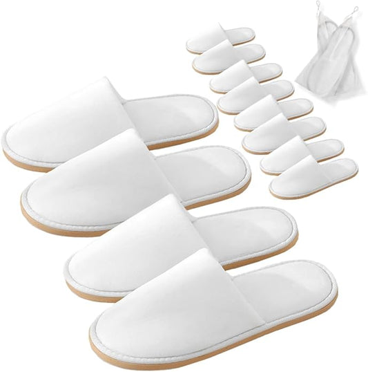 GONG GONG 6 Pairs Non Slip Disposable Slippers, Washable & Reusable, Closed Toe Crystal Velvet Slipper for Guest, Bathroom, House, Hotel, Party, SPA, Wedding