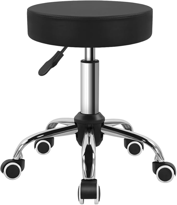 Black PU Leather Swivel Stool with Wheel Perfect for Salon Work Home SPA Shop Height-Adjustable and Cost-Effective Rolling Stool Chair Small (Black)