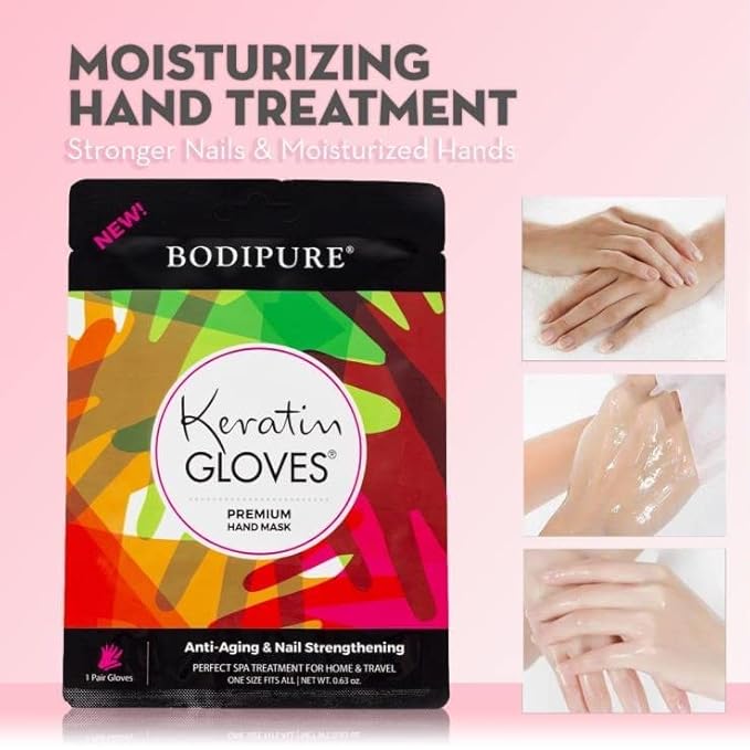 Bodipure Premium Keratin Gloves and Socks Bundle - Nail Strengthening Hand Masks and Moisturizing Foot Masks - 12 Hand Glove Pairs and 12 Sock Pairs