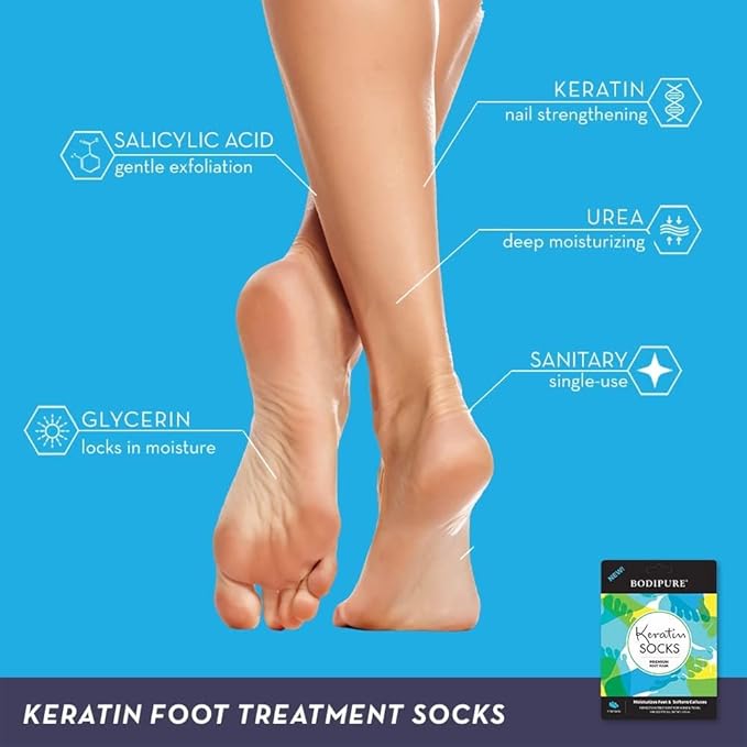 Bodipure Premium Keratin Foot Mask Socks | at Home Spa Moisturizer Socks for Dry Cracked Feet, Callus & Heel Softening | Easy-to-Use Pedicure Foot Repair | Chemical-Free Feet Treatment | 50 Pairs