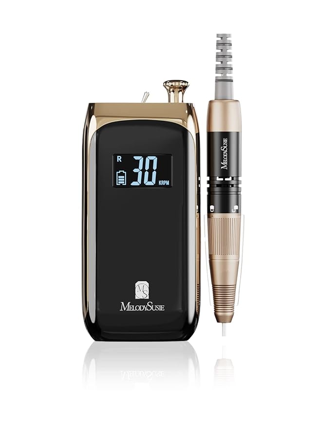 MelodySusie SC320C Electric Nail Drill Machine, Rechargeable 30000RPM Efile for Acrylic Nail, Portable Nail File with 6 Nail Drill Bit Set, SR3 Jade (Black)