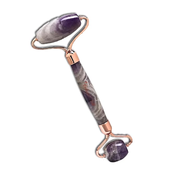 CELESTIAL SILK Amethyst Face Roller - Premium Anti Aging Beauty Facial Massager Genuine Natural Amethyst Stone Gemstone Roller- Skin Care for Face Eyes Neck