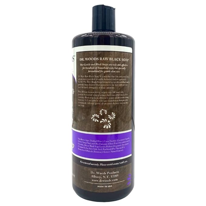 Dr. Woods Raw African Black Moisturizing Liquid Castile Soap, 32 Ounce (Pack of 2)
