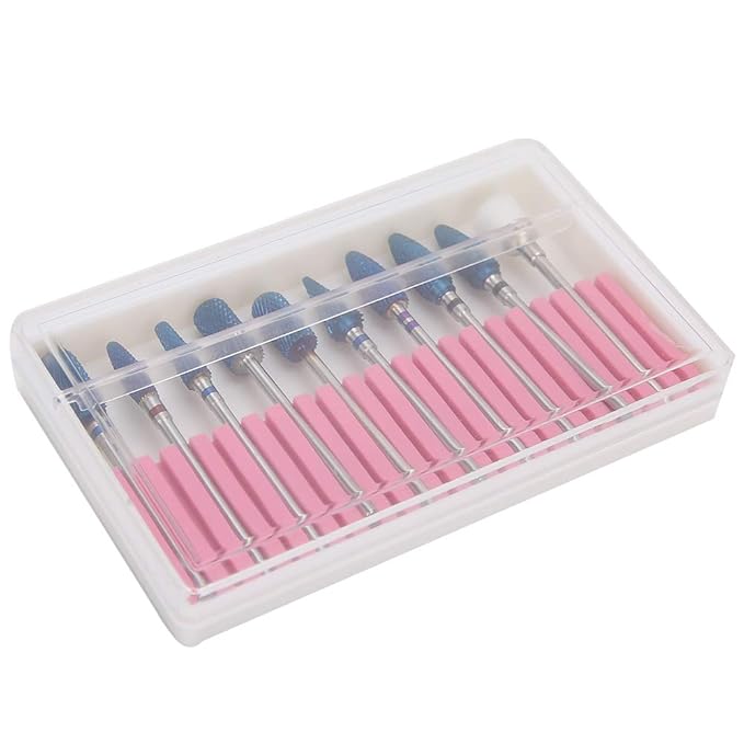 Nail Drill Bit Set, 10pcs Tungsten Steel Nail Drill Bit 3/32 inch Grinding Head Cuticle Drill Bit for Nails Manicure Set Professional Polishing Machine Tool for Pedicure