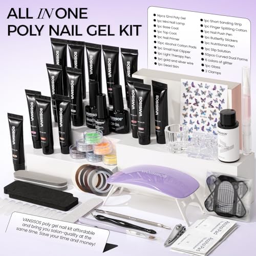 Poly Gel Nail Kit: PolyGel with Slip Solution Mini U V Nail Light Poly Nail Gel Kit for Beginners with Everything Extension 14 PCS