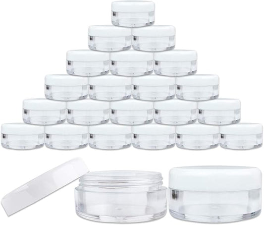Beauticom (Quantity: 25 Pieces) 5G/5ML Round Clear Jars with White Lids for Small Jewelry, Holding/Mixing Paints, Art Accessories and Other Craft Items