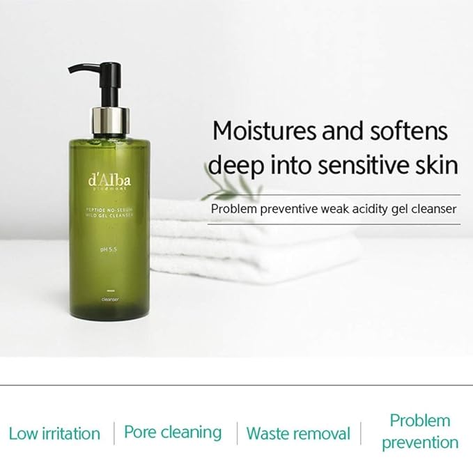 D'Alba Peptide No-Sebum Mild Gel Cleanser Korean Face Wash pH balancing for sensitive and dry skin White Truffle Ingredients
