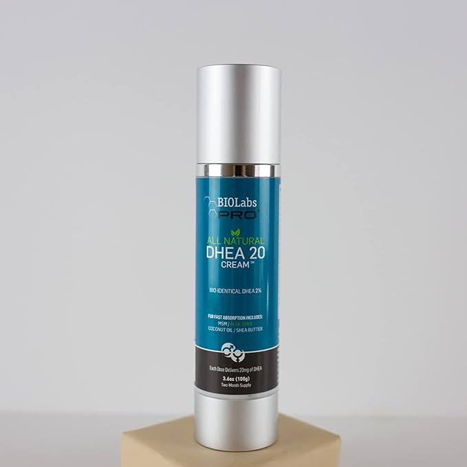 BIOLABS PRO All Natural Bioidentical 20mg Dhea Cream - Three Month Supply - for Men or Women - (Unscented - 3.6oz)