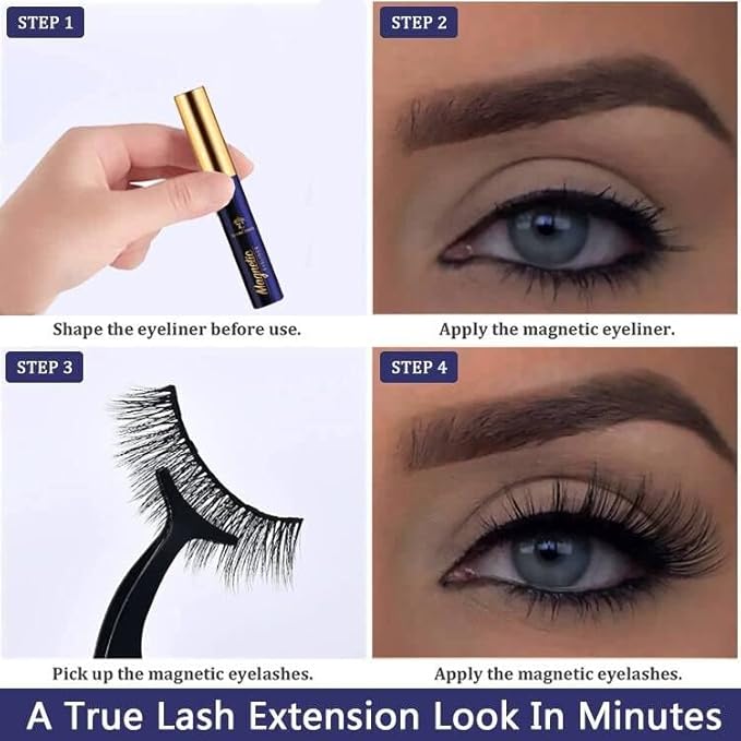 3D Magnetic Eyelashes Natural Look- Mix 10 Pairs Magnetic Lashes with Eyeliner,Upgraded Long Lasting,Reusable 5 Magnet False Eyelashes with Applicator Tool Easy to Apply.Cruelty-Free