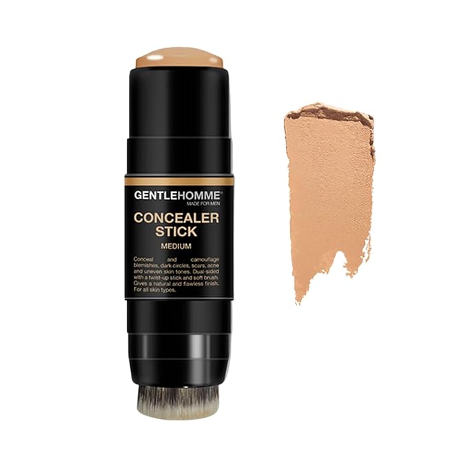 Concealer Stick with Brush for Men - Eraser Dark Circles - Men’s Multi-Use Concealer - Dual Sided Full Coverage Concealer Pen with Soft Brush - Buildable Coverage Makeup - All Skin Types - (Medium)