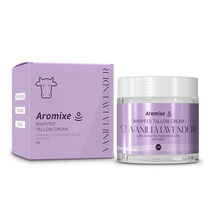 Halal Whipped Tallow Moisturizer for Face and Body - 100% Natural, Grass-Fed, and Sensitive Skin Friendly - 4oz (4 oz, Vanilla Lavender)