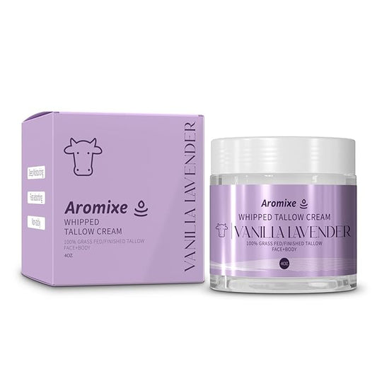 Halal Whipped Tallow Moisturizer for Face and Body - 100% Natural, Grass-Fed, and Sensitive Skin Friendly - 4oz (4 oz, Vanilla Lavender)