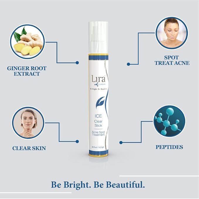 Lira Clinical ICE Clear Stick - On-the-Go Acne Spot Treatment Stick Infused with Salicylic Acid & Collagen Peptides - Quick Fix Pimple Stick to Combat Breakouts & Reduce Redness - 0.5 fl oz