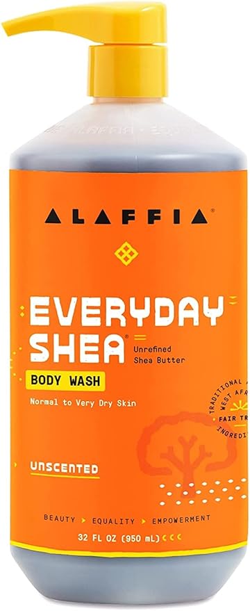 Alaffia EveryDay Shea Body Wash, Naturally Moisturizing Cleanser for All Skin Types with Fair Trade Shea Butter, Neem & Coconut Oil, Unscented, 32 fl oz
