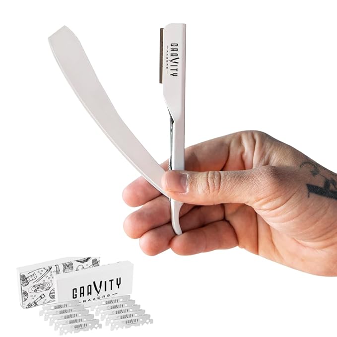 Professional Straight Razor - Ultra Exposed Straight Razor Kit with 10 Gravity Premium Blades, 2mm Exposed (Apollo13)