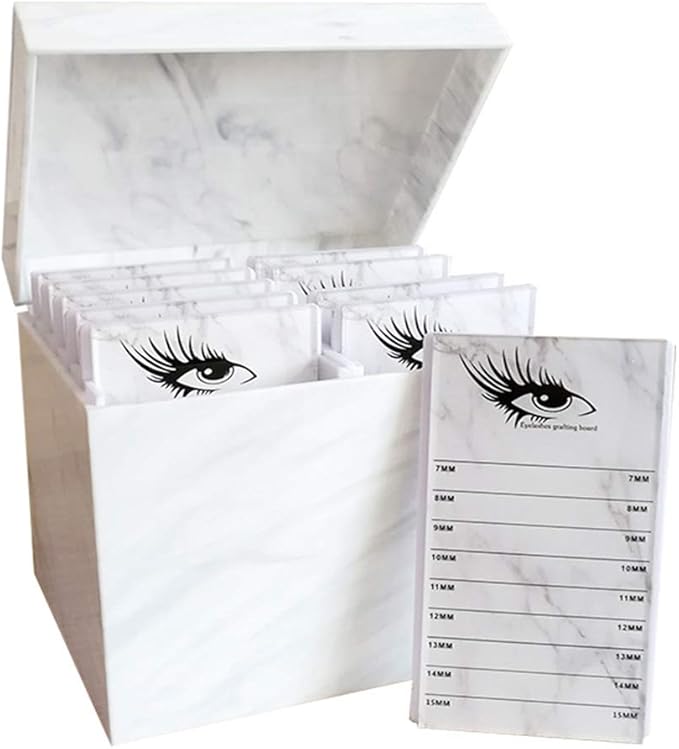 10 Layers Acrylic Eyelash Storage Box,Eyelash Holder Extension Tool,Makeup Organizer False Eyelashes Glue Pallet Holder, Grafting Eye lashes Close-Packed Display with 10 Pallets (Marble)