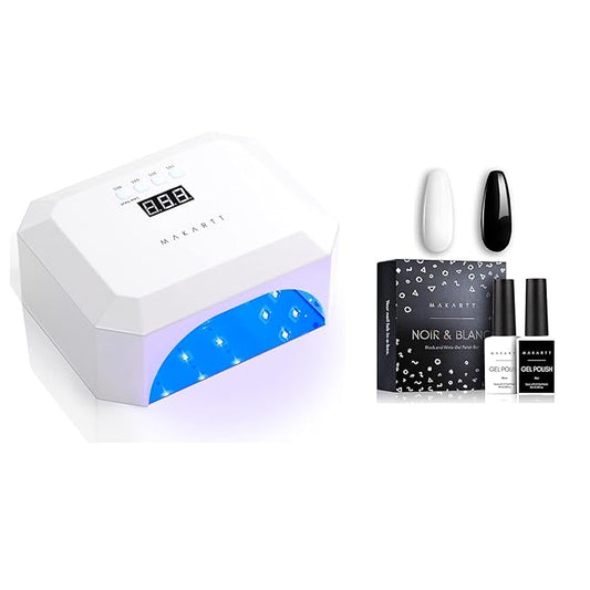 Makartt Rechargeable UV LED Light Cordless Nail Lamp Aurora 36W Professional Nail Dryer Bundle With Gel Nail Polish Kit,Black White Nail Polish Gel Set Noir & Blanc Fall Color Soak Off Nail Gel Polish