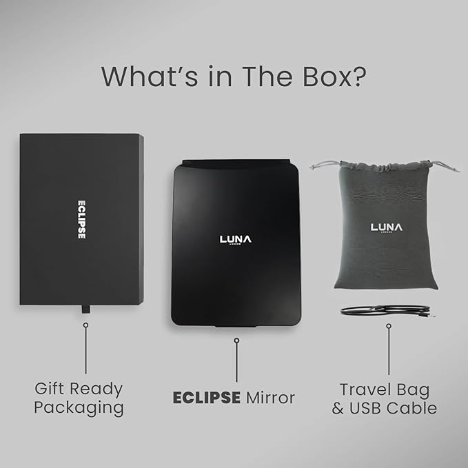 Eclipse LED Lighted Travel Vanity Makeup Mirror | 3 Colour Light, Compact, Portable, Lighted, Rechargeable, Illuminated Mirror | Perfect for Travel, Makeup & Beauty Needs | Matte Black