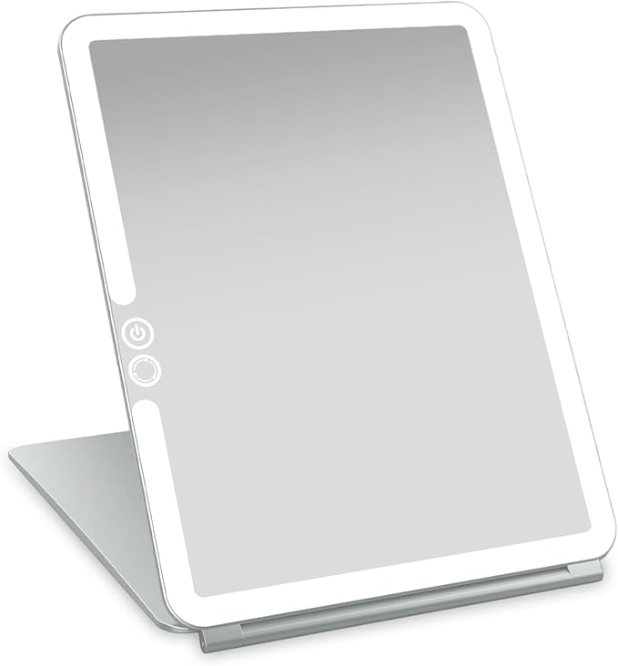 Eclipse LED Lighted Travel Vanity Makeup Mirror | 3 Colour Light, Compact, Portable, Lighted, Rechargeable, Illuminated Mirror | Perfect for Travel, Makeup & Beauty Needs | Chalk Grey