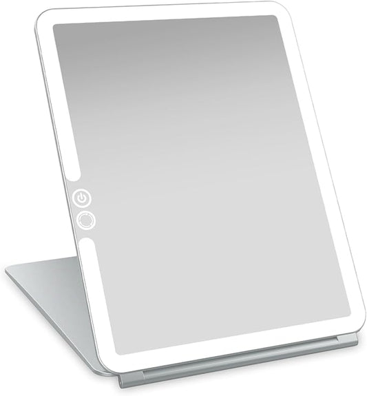 Eclipse LED Lighted Travel Vanity Makeup Mirror | 3 Colour Light, Compact, Portable, Lighted, Rechargeable, Illuminated Mirror | Perfect for Travel, Makeup & Beauty Needs | Chalk Grey