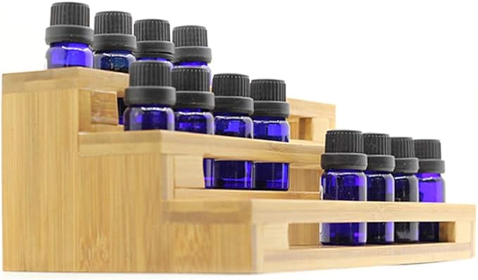 Pure Vie 3 Tier Essential Oil Bottles Wooden Storage Display Stand Travel Display Presentation Holder, Cosmetic Aromatherapy Organizer Rack Nail Polish Fragrance Container - Holds 18 Slots (30 ml)