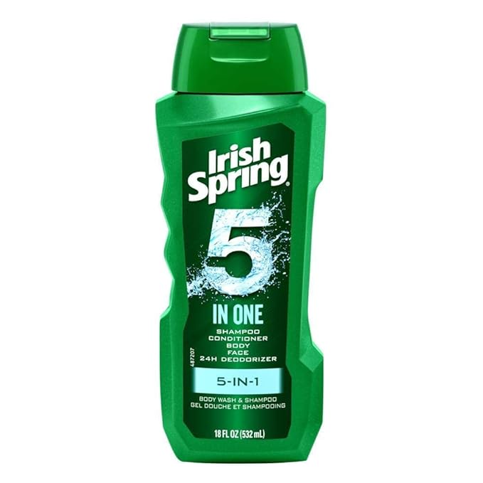 Irish-Spring 5-in-1 Shampoo, Conditioner, Body Wash, Face Wash and Deodorizer, 18 oz (Pack of 4)