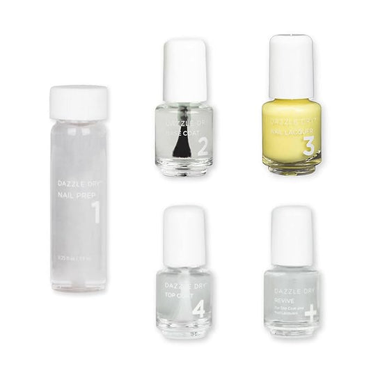 Dazzle Dry Mini Kit 4 Step System - Space Lemon, A vibrant lemon yellow. Semi-sheer cream. (5 Piece Kit / 5 Manicures)