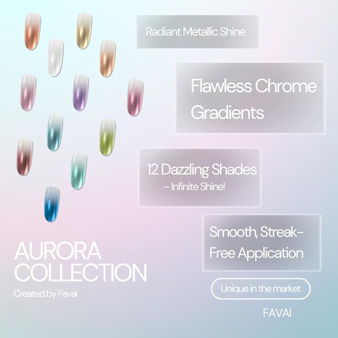 FAVAI Aurora Collection(#A) 12 Colors Airbrush Gel Nail Polish Air Gel Set, 12 Luxurious Metallic Shades for Iridescent, Northern Lights-Inspired Nail Art 12 * 10ml