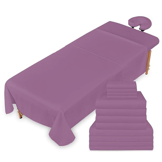 Massage Table Sheets Sets – 4 Set Bundle, 120GSM Double Brushed Microfiber, Premium Massage Sheets Sets, Spa Bed Sheets for Esthetician, Wrinkle & Oil Resistant, Lavender