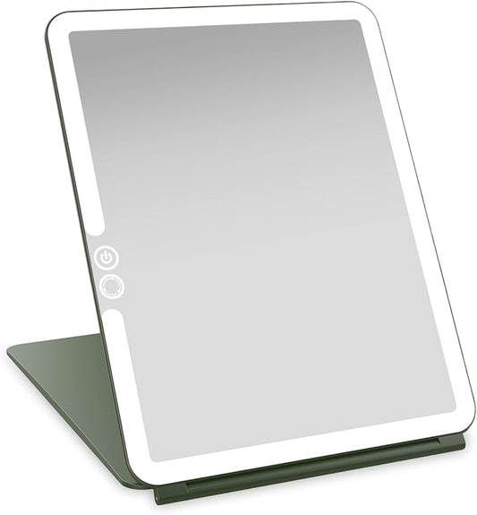 Eclipse LED Lighted Travel Vanity Makeup Mirror | 3 Colour Light, Compact, Portable, Lighted, Rechargeable, Illuminated Mirror | Perfect for Travel, Makeup & Beauty Needs | Forest Green