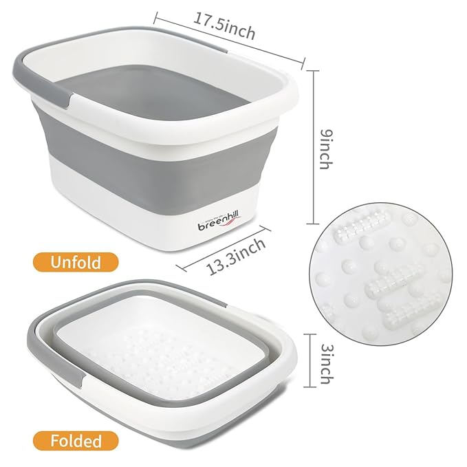 2 Pack Foldable Foot Bath Basin, Collapsible Foot Soak Tub, Multifunction Plastic Basin with Handles,Foot Tub for Soaking Feet,Grey