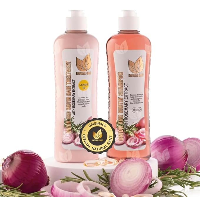 Onion Biotin and Rosemary Shampoo & Treatment Set for Stronger, Thicker and Longer Hair - Soft and Shine, Hair Loss and Thinning Hair, Growth Shampoo, Paraben Free, Silicone Free