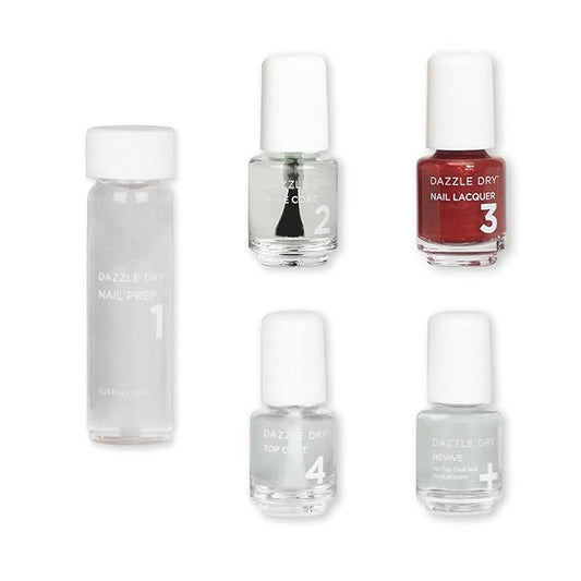 Dazzle Dry Mini Kit 4 Step System - Confident, a full coverage shimmer, deep metallic candy apple red. (5 Piece Kit / 5 Manicures)