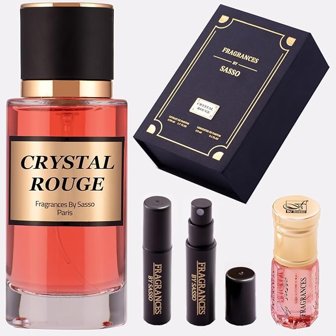 CRYSTAL ROUGE - Luxury Perfume Gift Set | Long-Lasting Niche Fragrance | Extrait de Parfum 50ml + Perfume Oil 3ml + Bonus 2 Samples | Unisex Scent Inspired by Iconic Perfumes