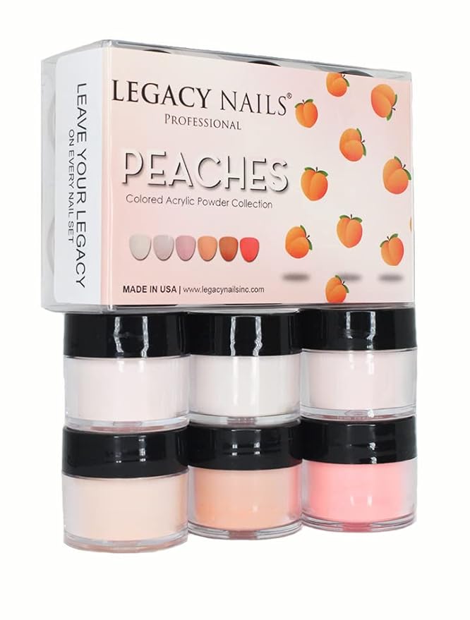 Legacy Nails Acrylic Powder Collection - PEACHES COLLECTION - 6 Colors Inspired by Wings - Professional DIY Nail Art Set for Dip & Acrylic Extensions