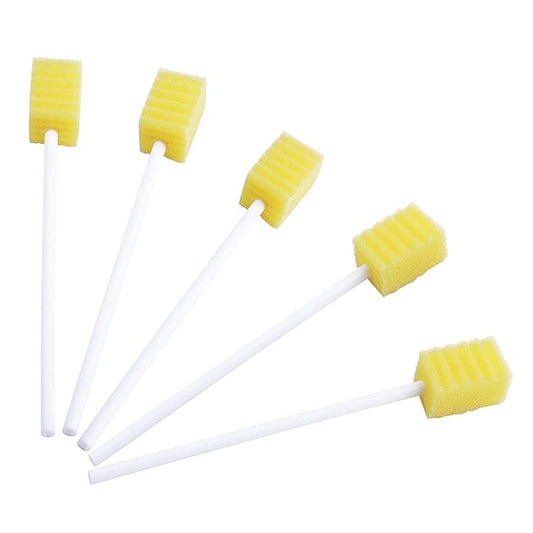 50 Pack Disposable Oral Swabs, Sterile Dental Sponge Swabsticks Unflavored for Mouth & Gum Cleaning - Yellow