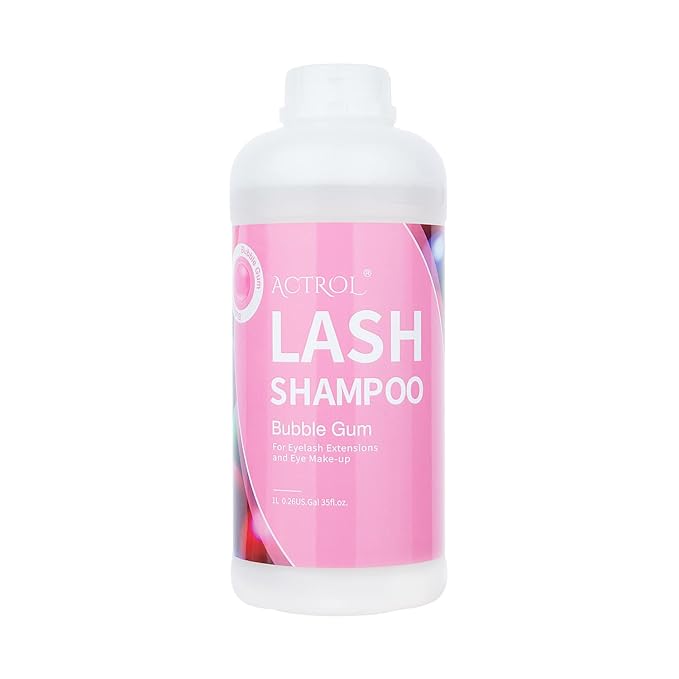 Eyelash Extension Cleanser Bubble Gum 1L Natural Lash Extension Shampoo Professional Eyelid Foaming Cleanser Paraben & Sulfate Free Non-lrritating with Salon and Home Care