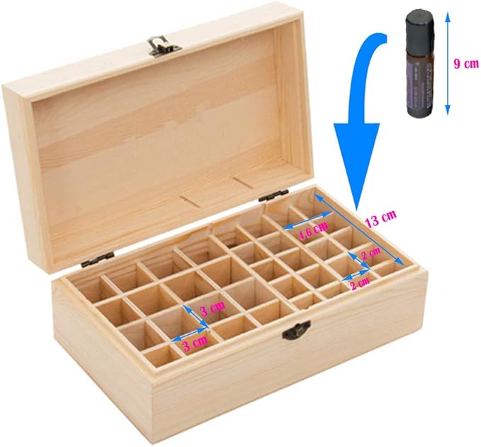 Pure Vie Essential Oil Wooden Storage Box Travel Display Presentation, Holds 36 Bottles for 5, 10, 15ml - Aromatherapy Organizer Nail Polish Fragrance Container - Keep Your Oils Safe & Space Saver
