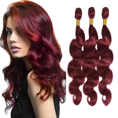 Burgundy Body Wave Bundles Human Hair Color 99j Body Wave Bundles 8a Grade Double Weft Brazilian Human Hair Soft and Silky for Black Women 12 14 16 Inch
