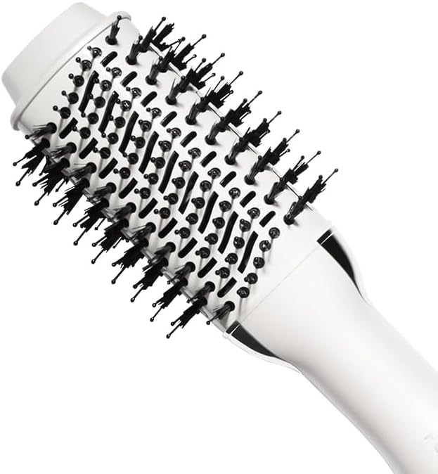 FoxyBae Blowout Hot Air Brush - 60mm Hair Dryer, Curler, Volumizer & Straightener - Ceramic Tourmaline Ionic Technology with Dual Bristles (Winter White)
