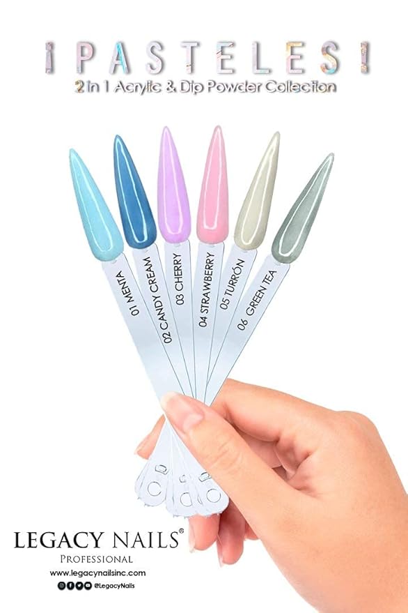 Legacy Nails Professional COLLECTION Acrylic Powder Kit 6 Colors Nail Art Set for Manicure DIY for Dip & Acrylic Nail Extensions (PASTELES COLLECTION)