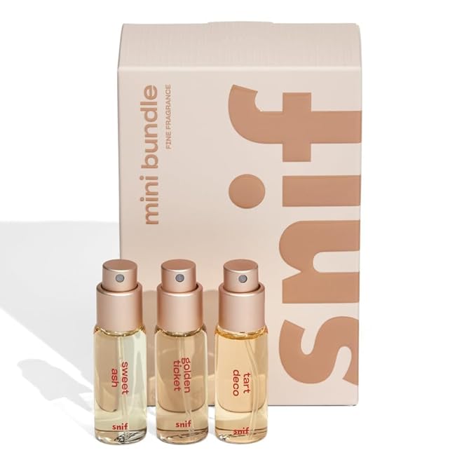 Snif Mini Bundle Perfume, Sweet Ash, Tart Deco, Golden Ticket, Cologne for Men and Women, Long Lasting Fine Fragrance, Non-Toxic, 3 pack