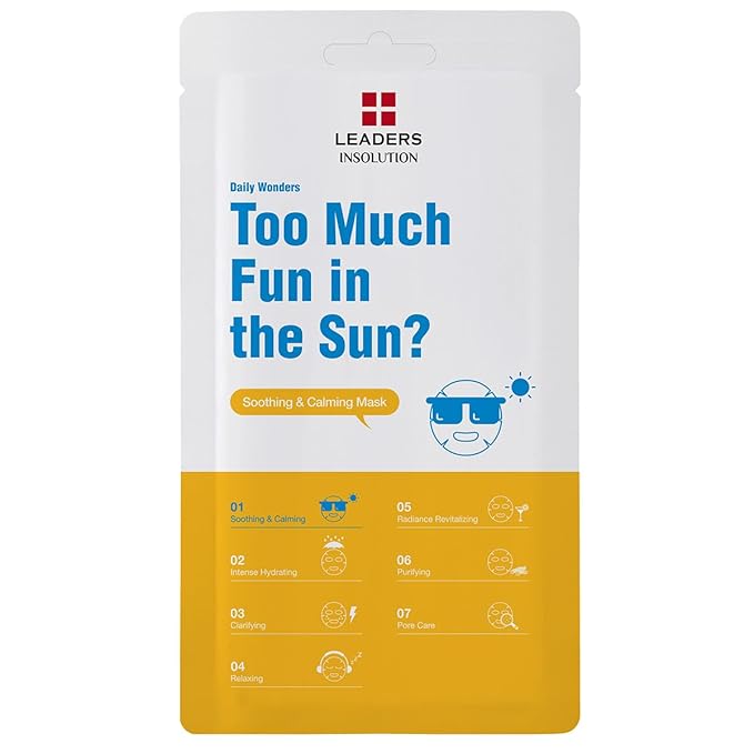 Leaders Insolution Daily Wonders Too Much Fun in the Sun? Facial Mask Sheet Soothing and Calming Hydrating Korean Skincare (10 Sheets)