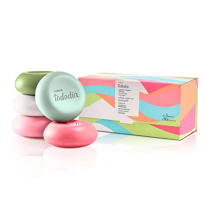 natura - Tododia - Sabonetes Barra Puro Vegetal (Flor de Lis, Framboesa e Pimenta Rosa, Frutas Vermelhas, Alecrim e Salvia e Macadamia) 5 x 90 Gr - (Tododia - Pure Vegetable Bar Soaps 5 x Net 3.17 Oz