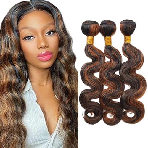 P1B/27 Highlight Human Hair Body Wave Bundls Two Tone Black Mixed With Brown Body Wave Bundles Brazilian Weave Wet and Wavy for Black Women 26 28 30 Inch